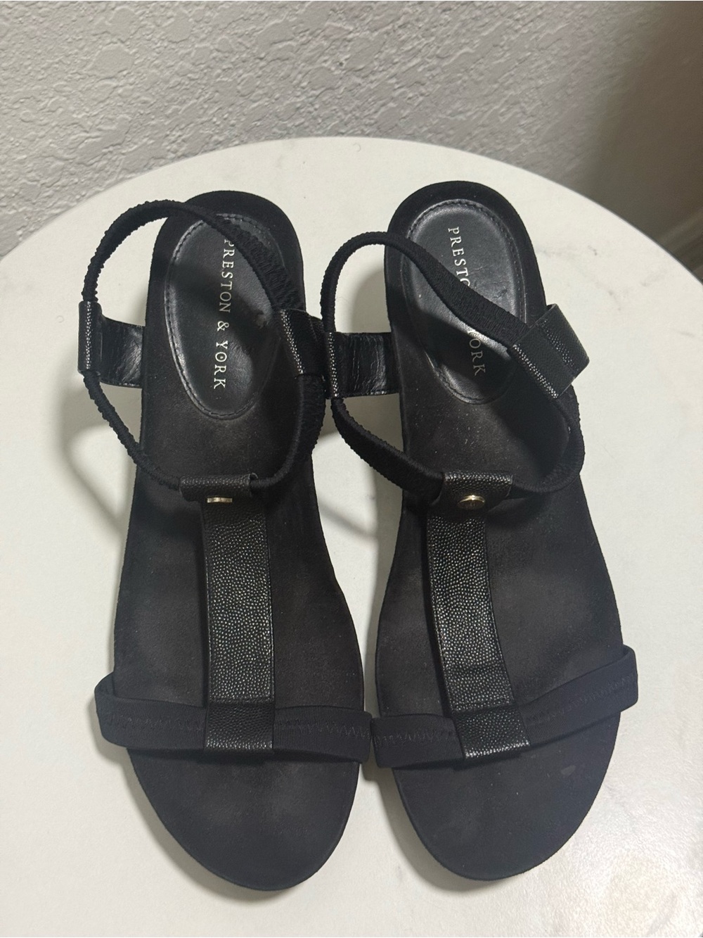 Preston & York Black T-Strap Slingback Sandals